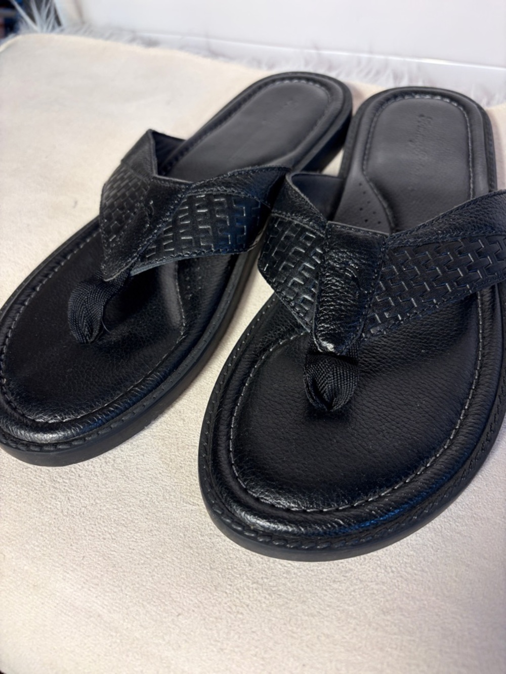 Tommy Bahama Black Woven Leather Thong Sandals